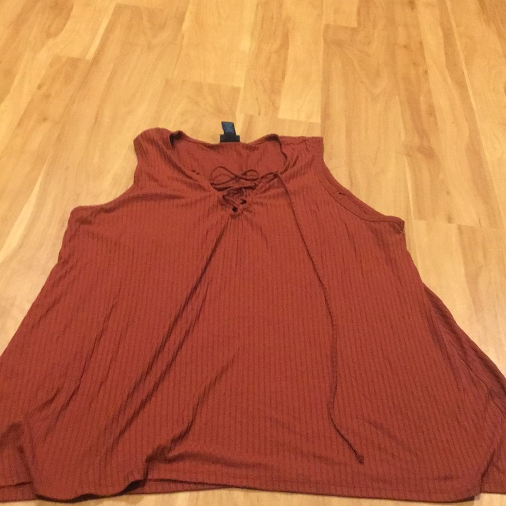 Burnt Orange Ribbed tank with adjustable lace